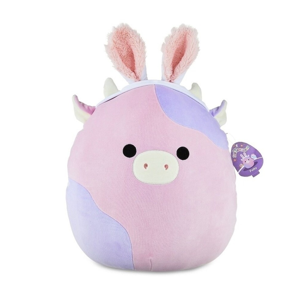 Squishmallows Patty Cow Plush Easter‎ Bunny Ears Purple Pink Soft Toy 8 Inch